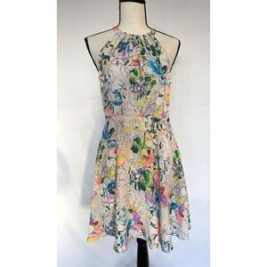 Express Floral High Neck Dress | Watercolor Print, A Line Fit & Flare | Size 8